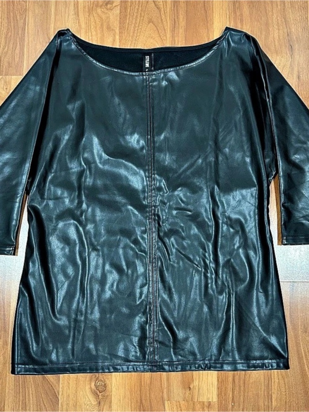 STYLEWE Urban Pu Boat Neck Plain Faux Leather Top Faux Leather Top Black Large